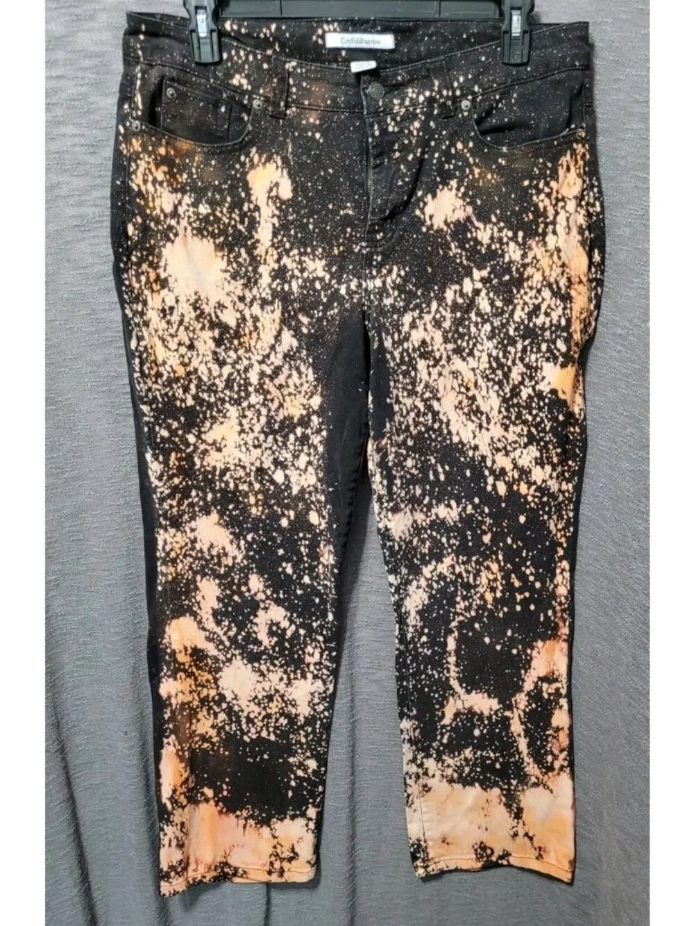 Vtg Y2K Croft&Barrow Womens Bleached Jeans 16 Stretch Straight Leg Black Orange - Picture 13 of 14